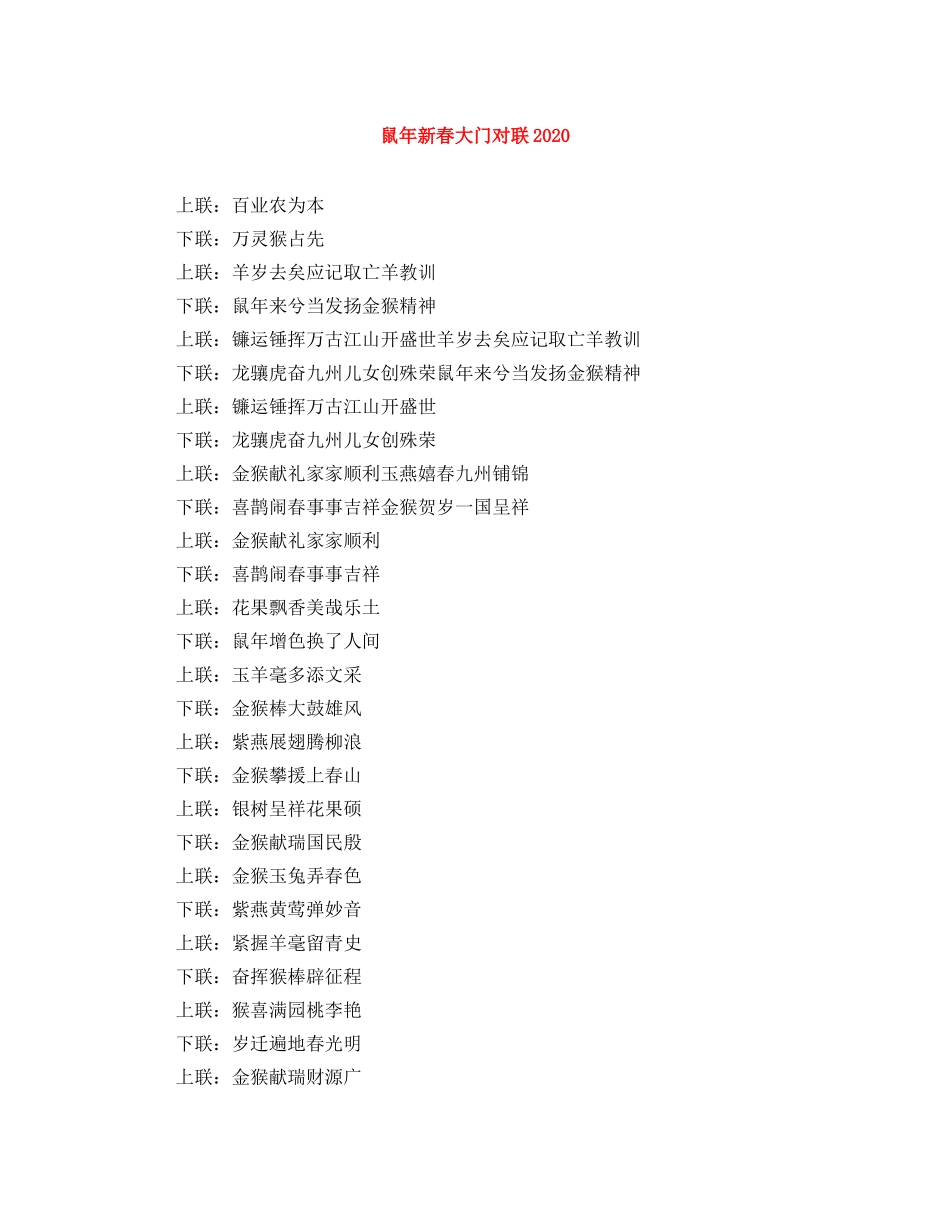 鼠年新春大门对联2024 _第1页