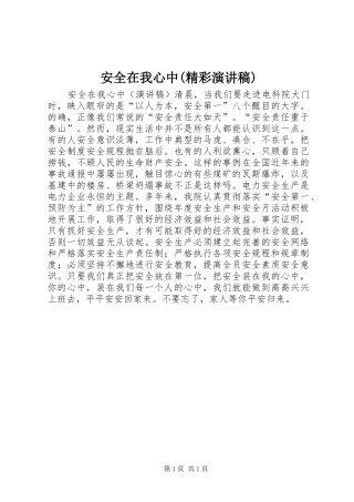 安全在我心中(精彩演讲稿范文)