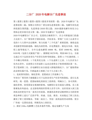 二分厂 2024年电解分厂先进事迹 