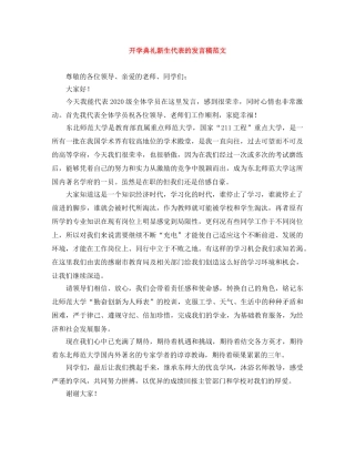 开学典礼新生代表的发言稿范文 