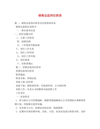 销售总监岗位职责 