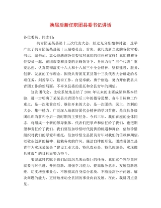 换届后新任职团县委书记讲话 
