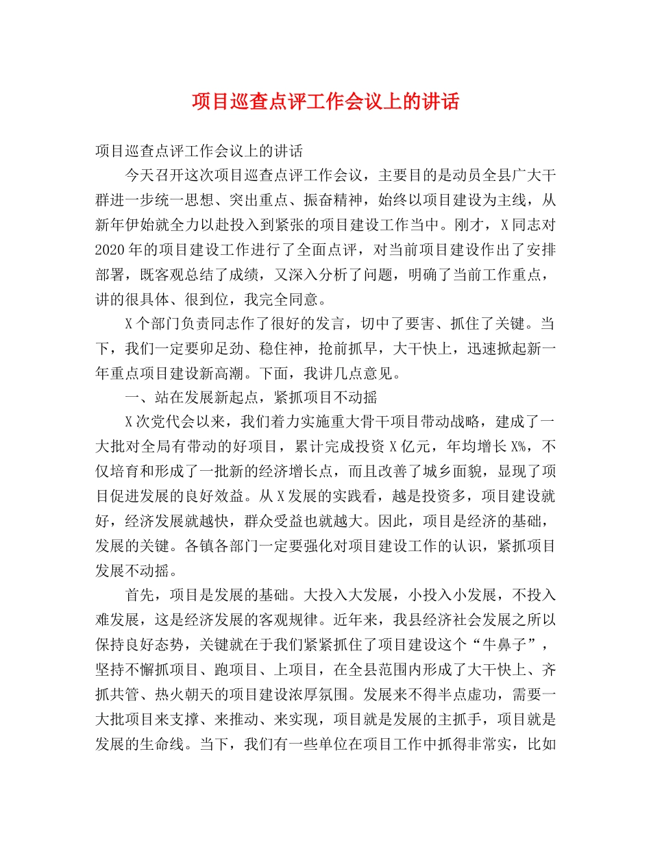 项目巡查点评工作会议上的讲话 _第1页