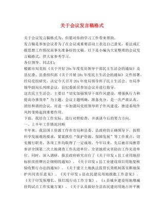 节日讲话-关于会议发言稿格式 