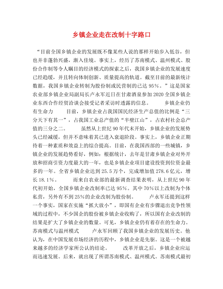 乡镇企业走在改制十字路口 _第1页