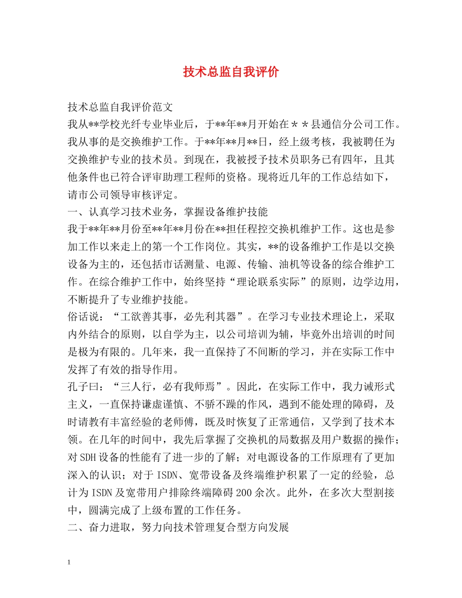 技术总监自我评价 _第1页