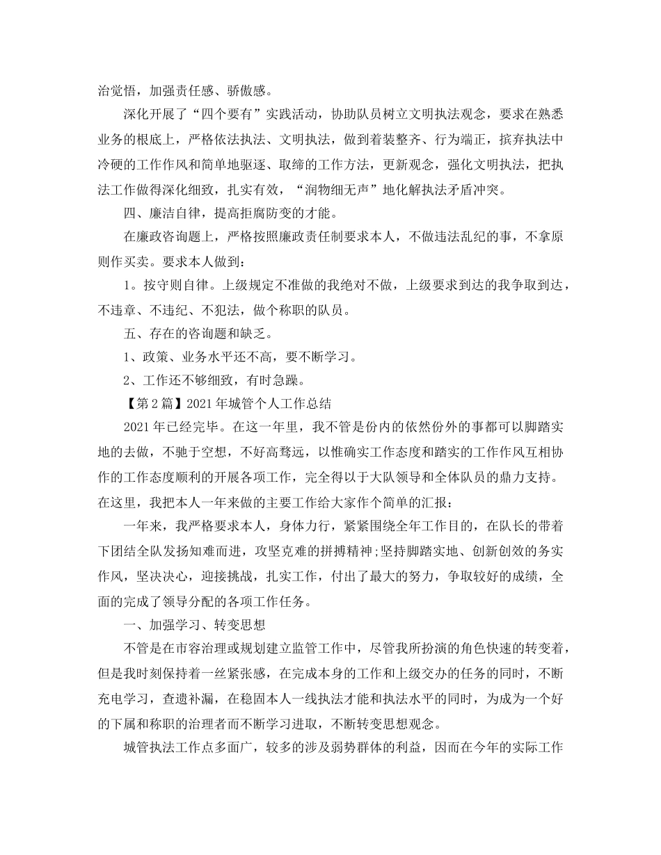 工作参考总结格式-城管个人工作参考总结格式三篇 _第2页