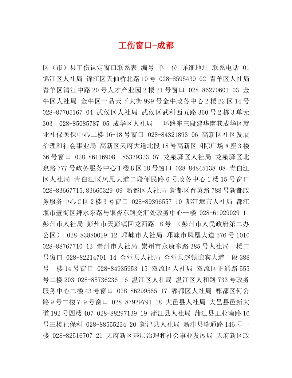 工伤窗口-成都 _第1页