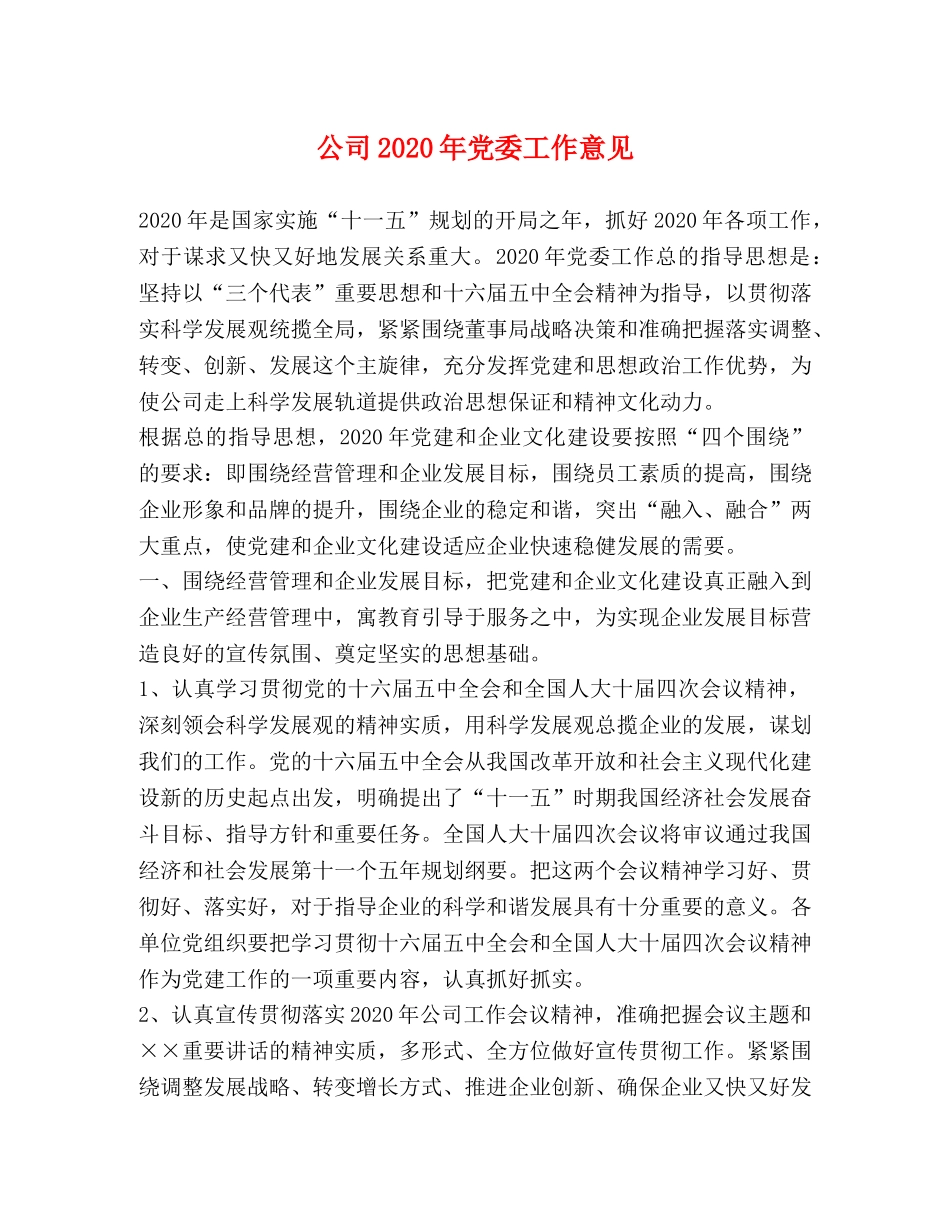 公司2024年党委工作意见 _第1页