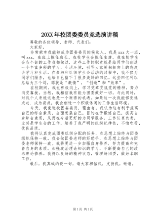 20XX年校团委委员竞选演讲