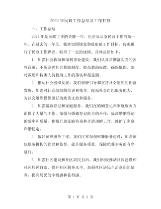 2024年民政工作总结及工作打算