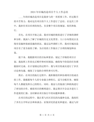 2024年旧城改造项目个人工作总结