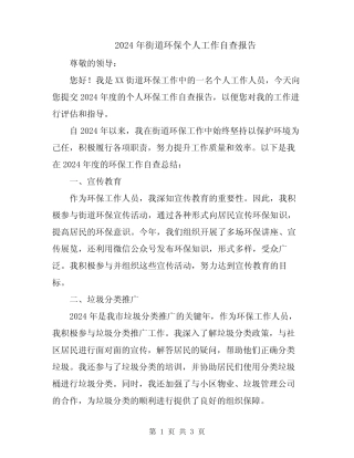 2024年街道环保个人工作自查报告