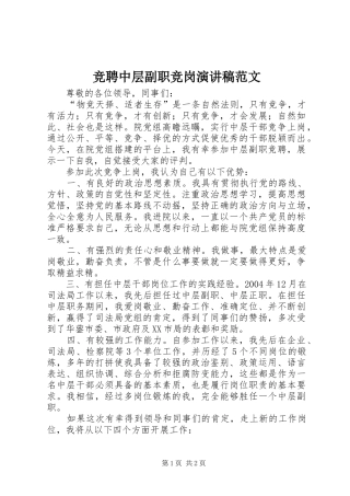 竞聘中层副职竞岗演讲稿