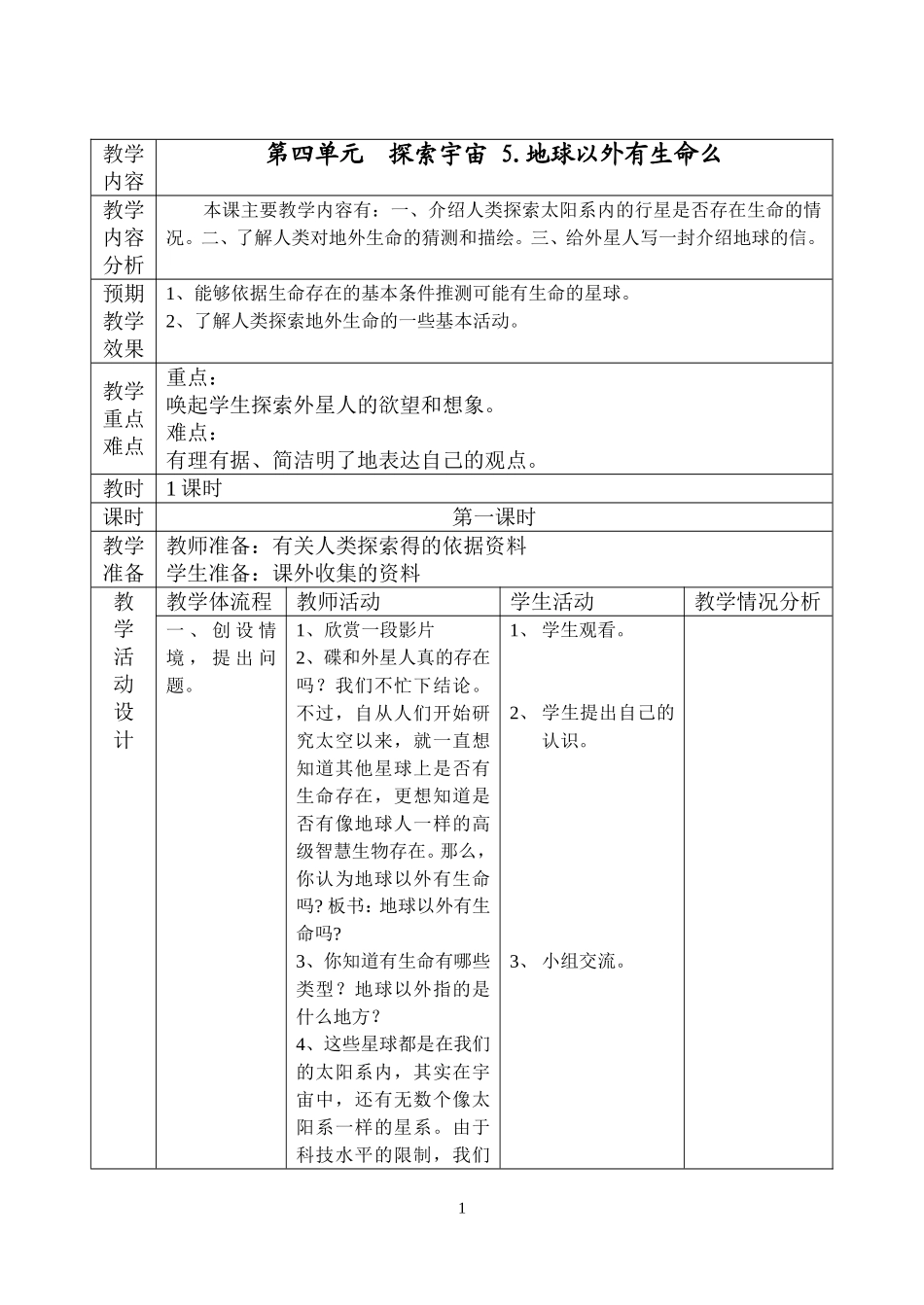 六年级第四单元探索宇宙5地球以外有生命么_第1页