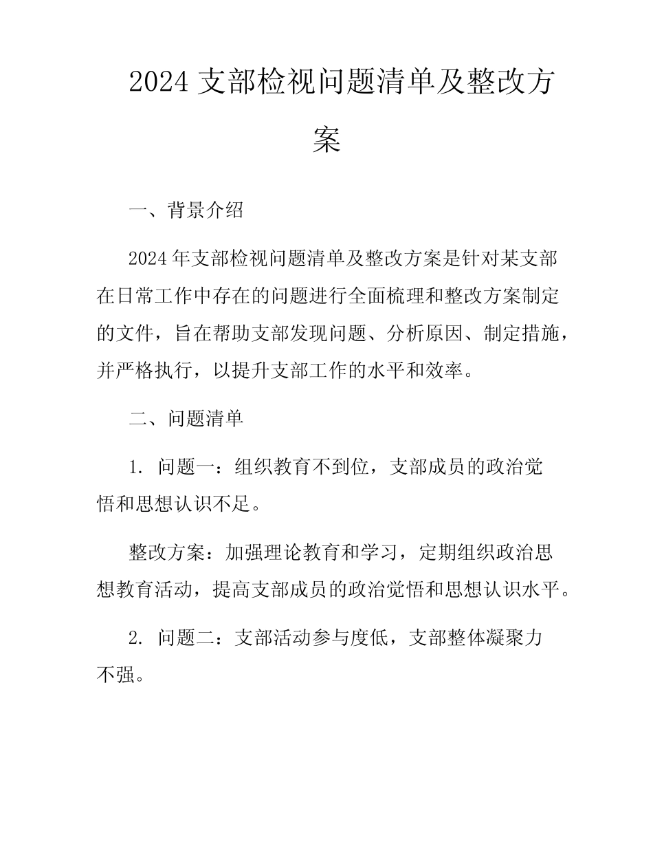 2024支部检视问题清单及整改方案_第1页