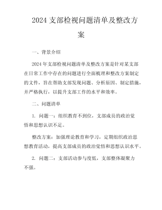 2024支部检视问题清单及整改方案