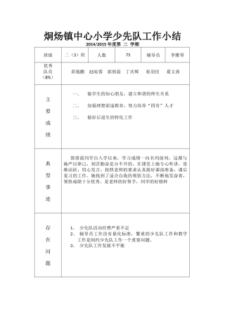 少先中队工作总结