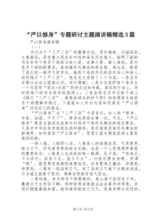 “严以修身”专题研讨主题演讲精选3篇