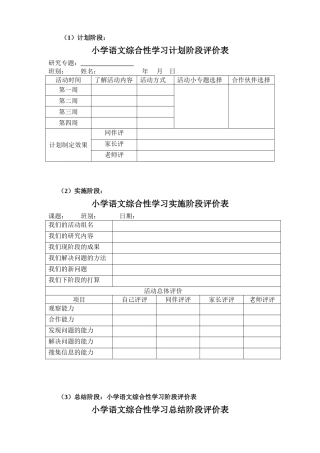 小学语文综合性学习各个阶段评价表