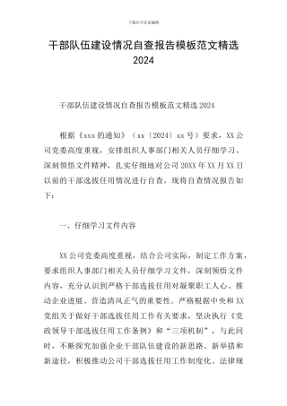 干部队伍建设情况自查报告模板范文精选2024