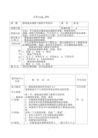 总第7~10课时服装成品规格与服装号型系列
