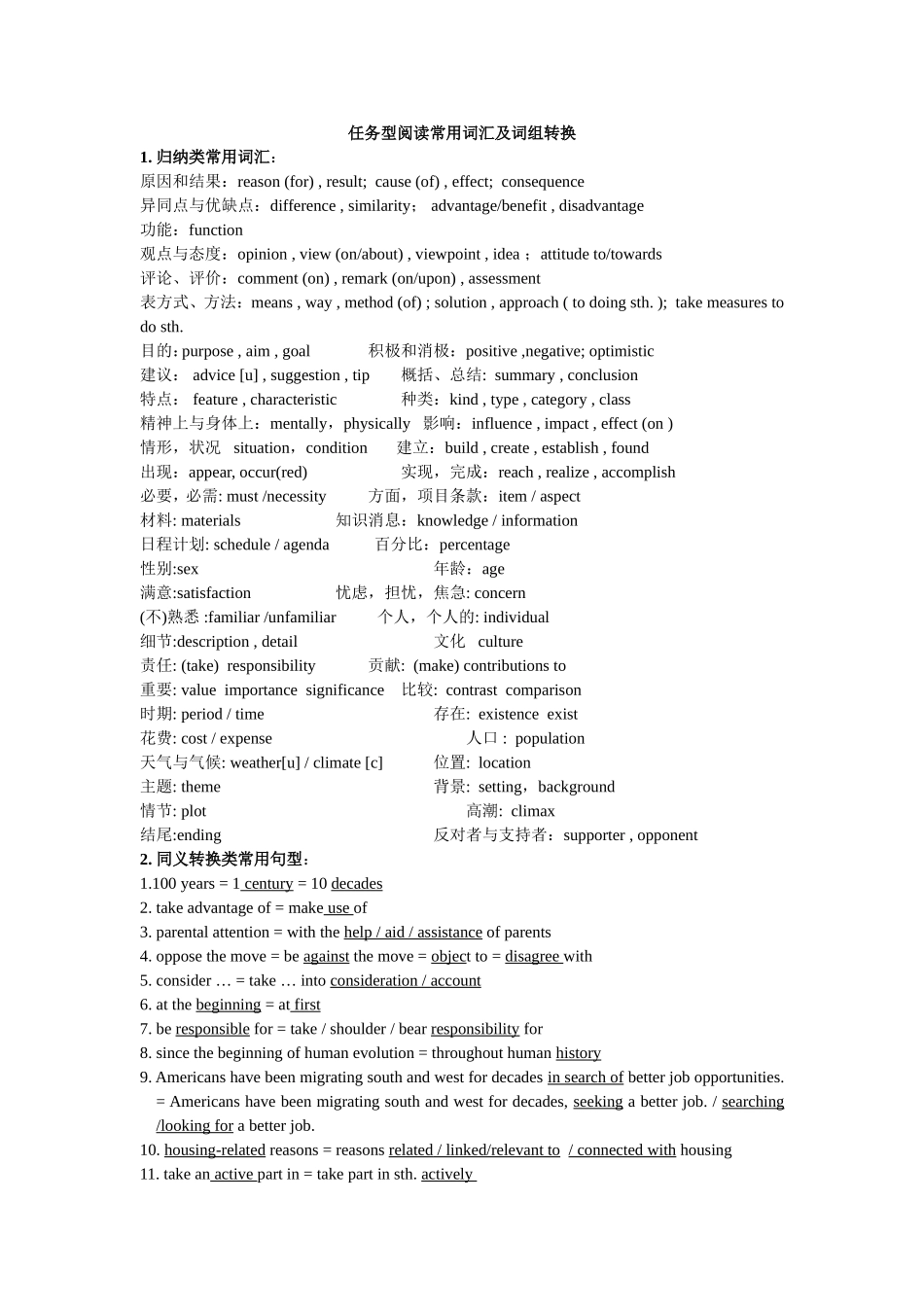 任务型阅读常用词汇及词组转换_第1页