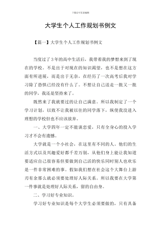 大学生个人工作规划书例文