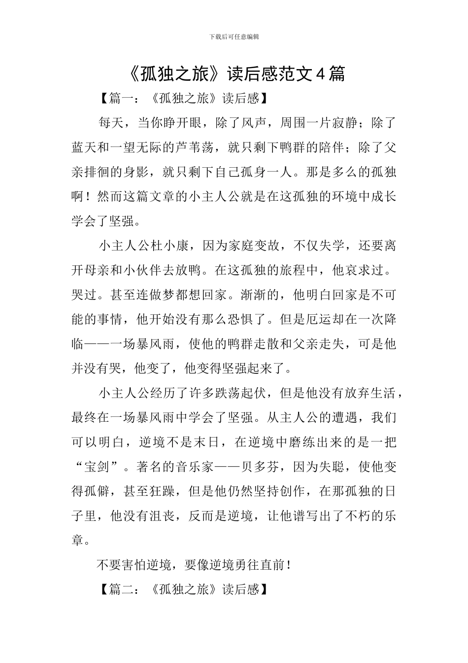 《孤独之旅》读后感范文4篇_第1页