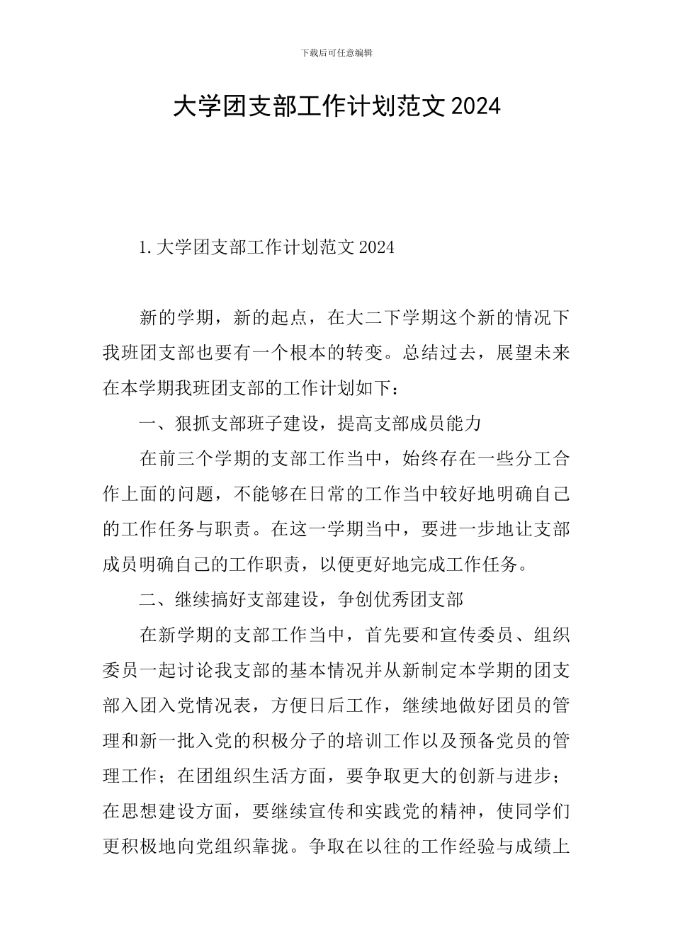 大学团支部工作计划范文2024_第1页
