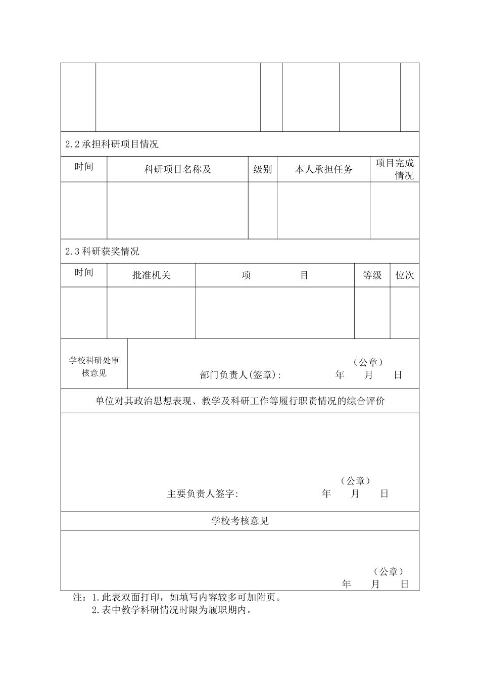 菏泽学院引进研究生履职期满考核表_第2页