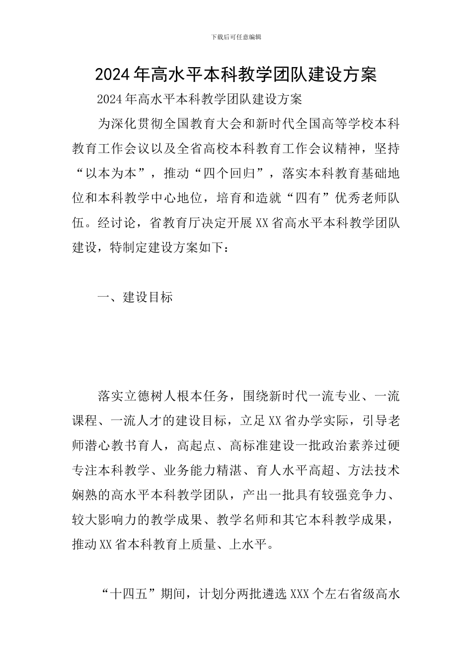 2024年高水平本科教学团队建设方案_第1页