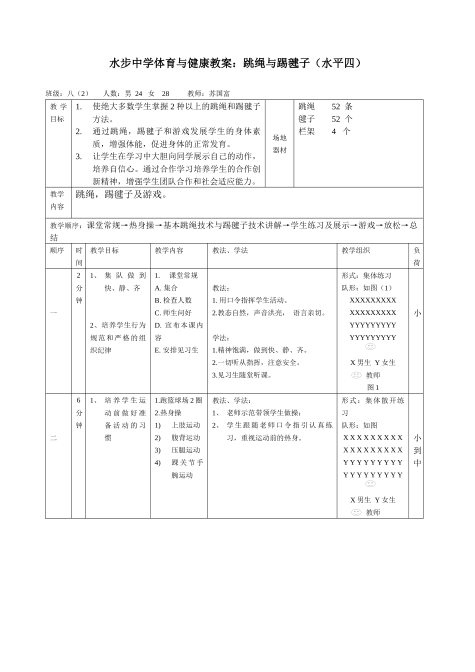 水步中学体育与健康教案：跳绳与踢毽子_第1页
