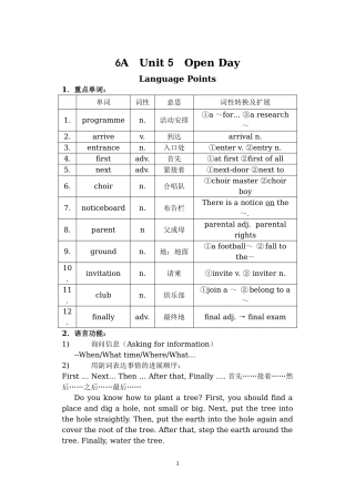 上海牛津英语六年级上Unit5备课笔记
