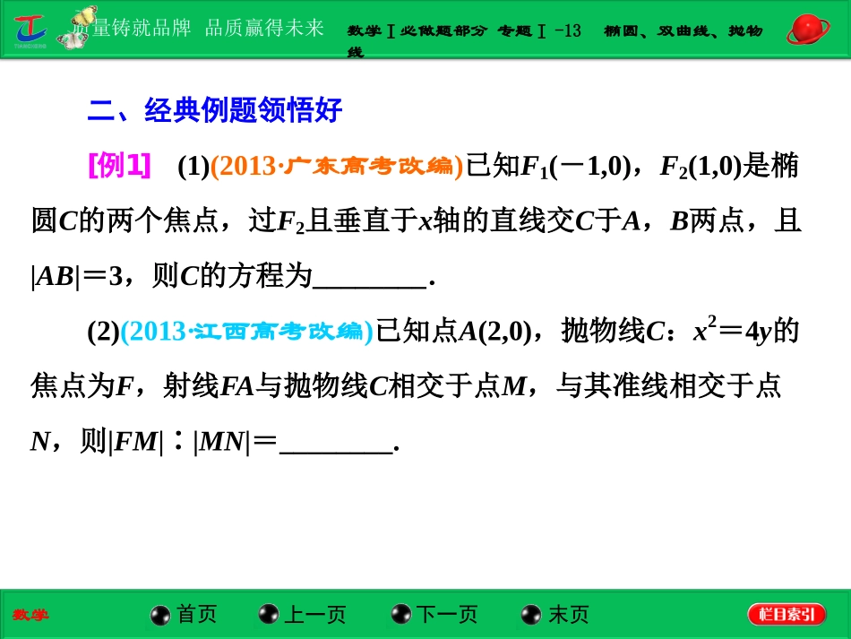 第一部分数学Ⅰ必做题部分专题Ⅰ-13椭圆、双曲线、抛物线_第2页