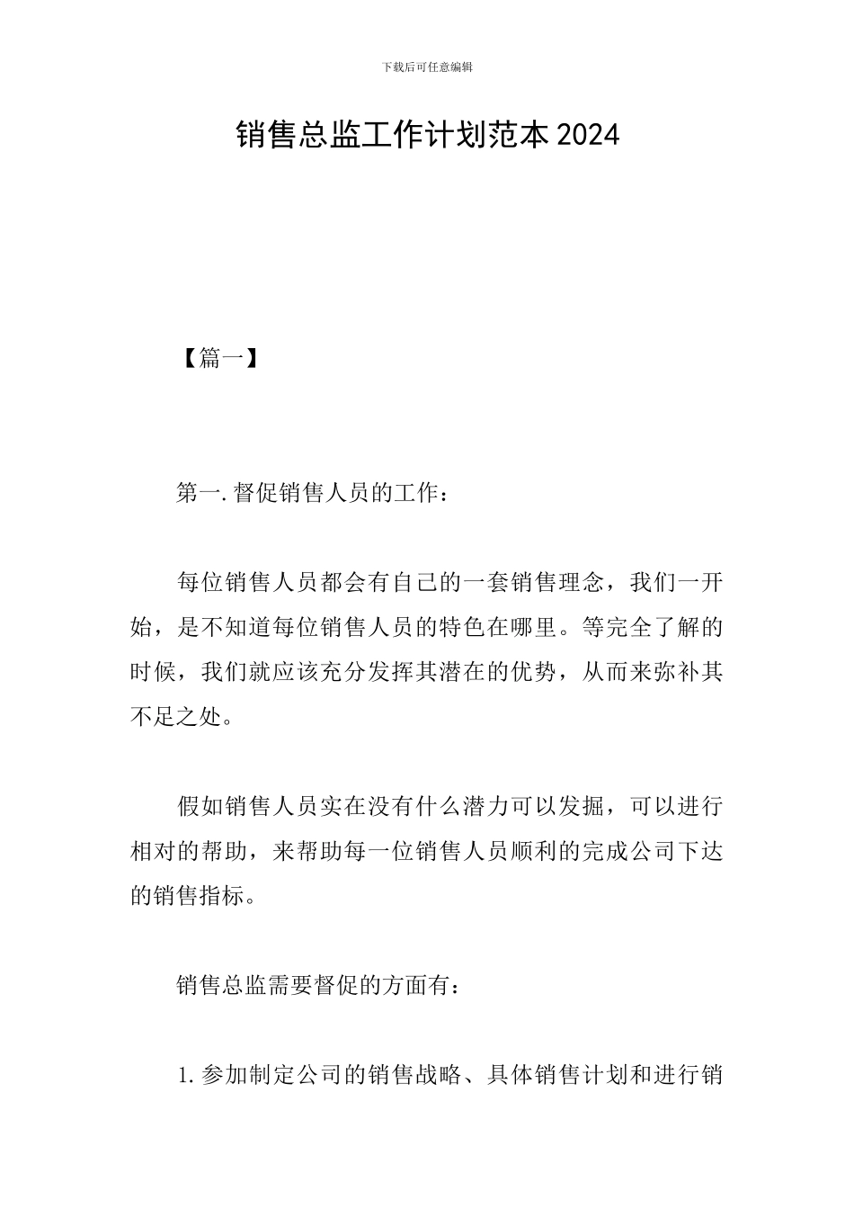 销售总监工作计划范本2024_第1页
