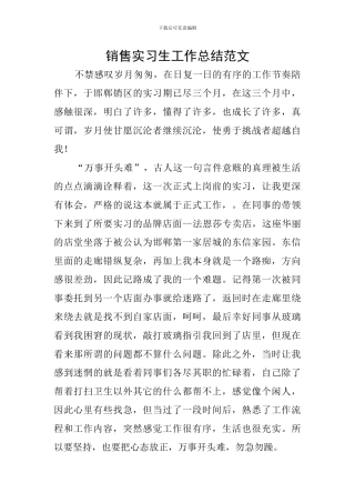 销售实习生工作总结范文