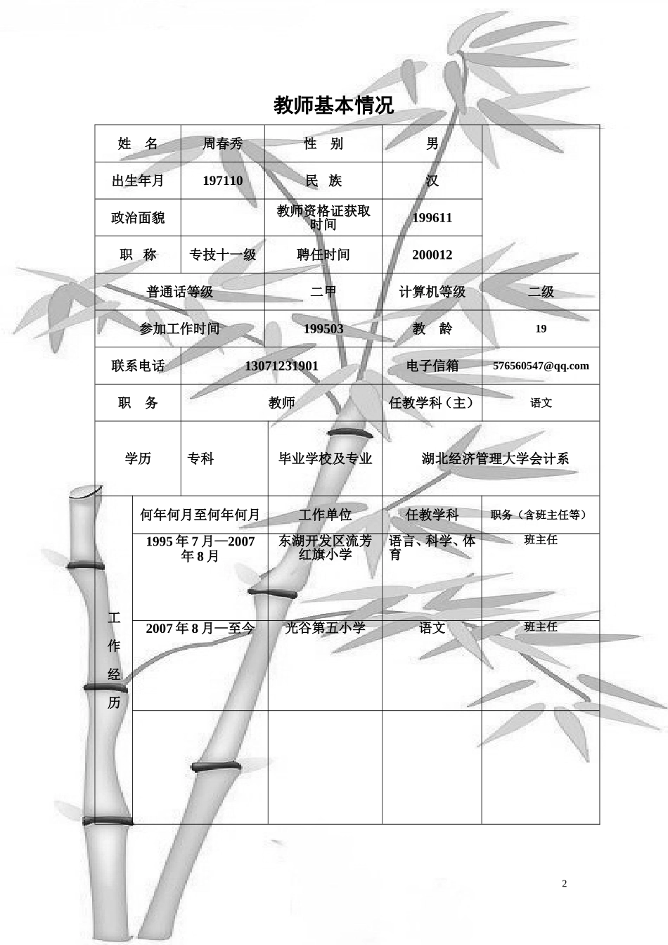 光谷五小教师个人成长档案_第2页