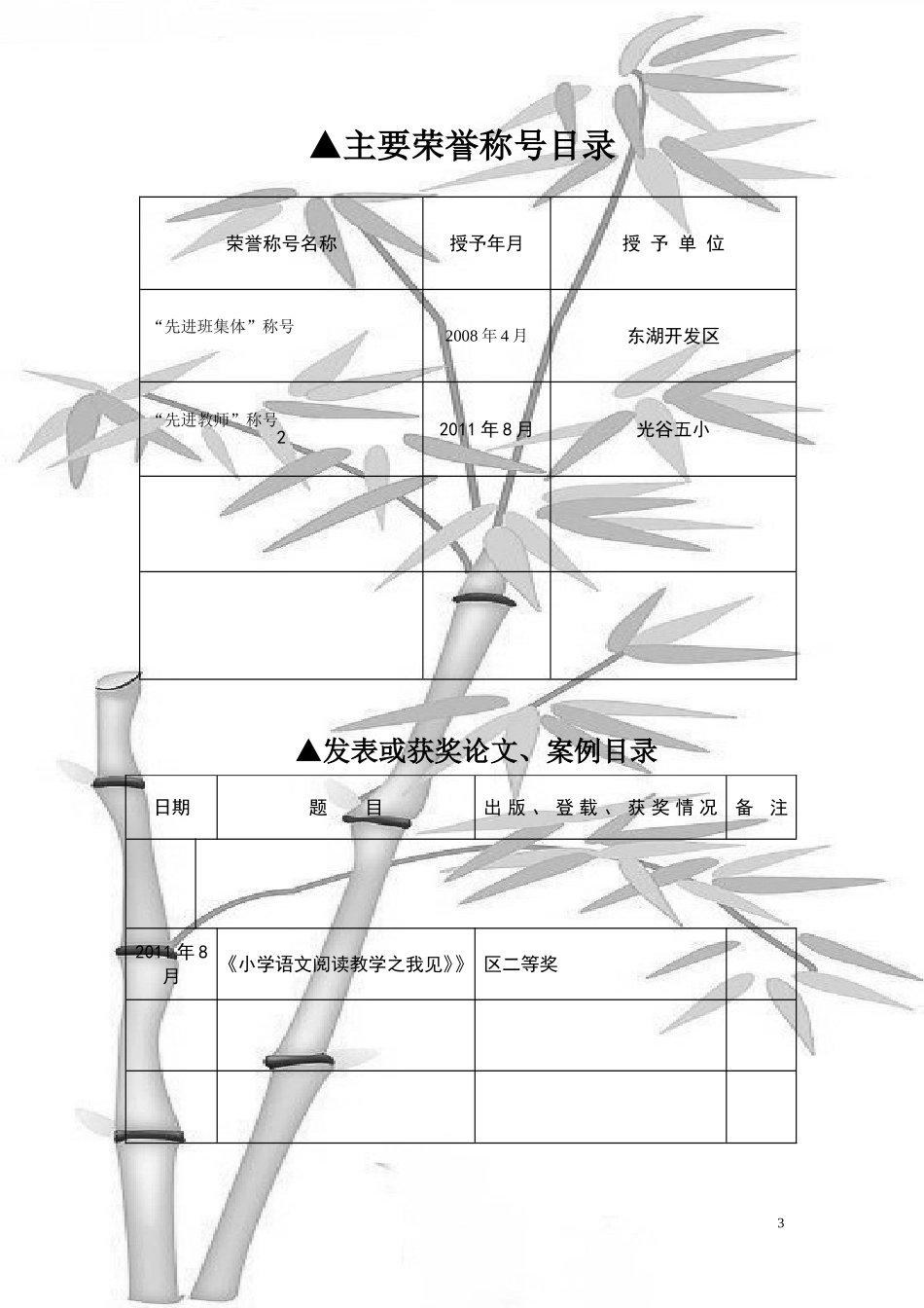 光谷五小教师个人成长档案_第3页