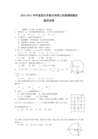 武汉2011元月调考数学试题及答案（纯word版）