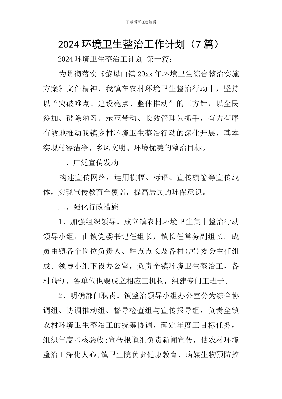 2024环境卫生整治工作计划_第1页