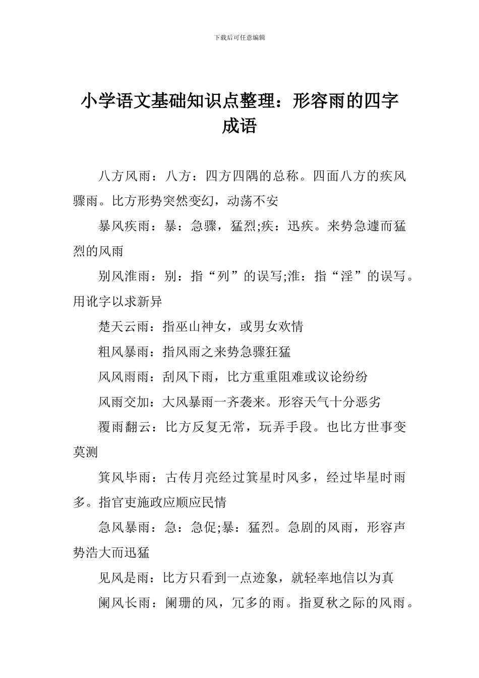 小学语文基础知识点整理：形容雨的四字成语_第1页