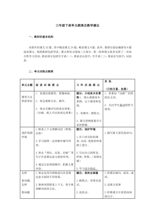 三年级下册单元梳理及教学建议