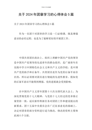 关于2024年团章学习的心得体会5篇