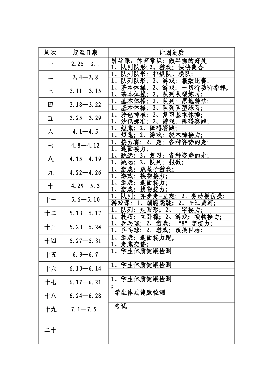 三年级小学体育教学进度表_第2页