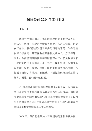 保险公司2024年工作计划