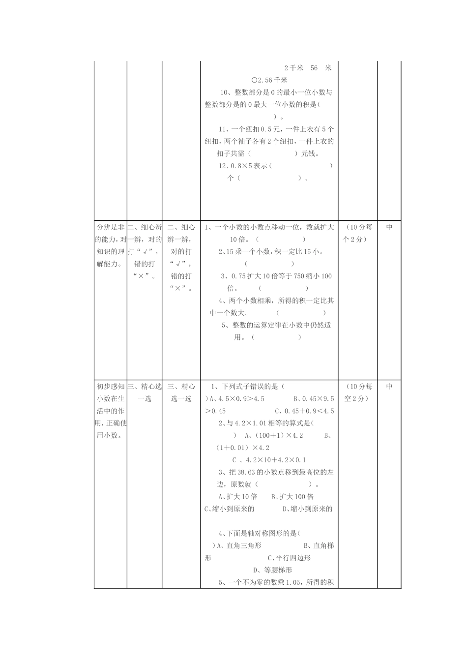 四年级数学期中测试题一致性分析_第2页