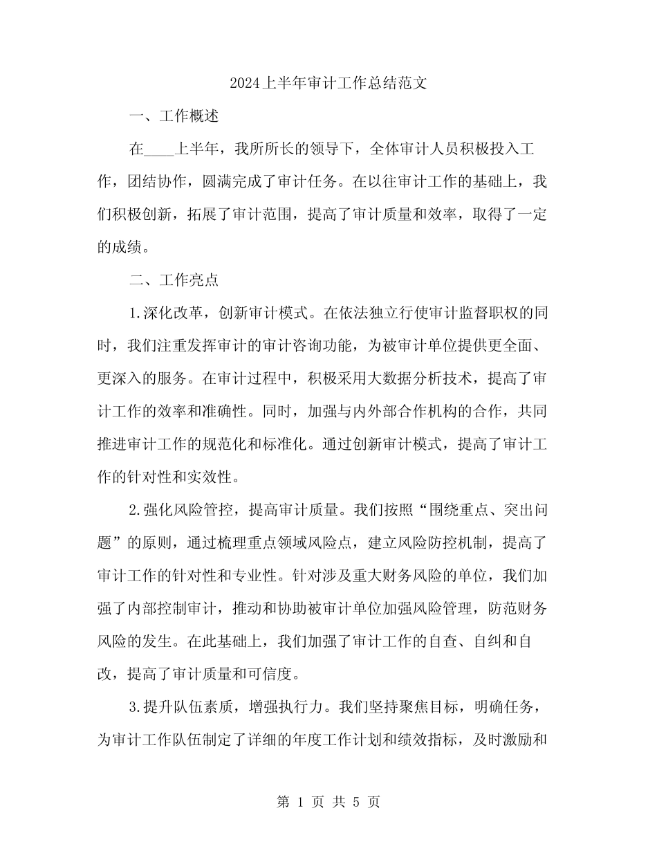 2024上半年审计工作总结范文(二)_第1页