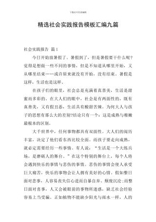 精选社会实践报告模板汇编九篇