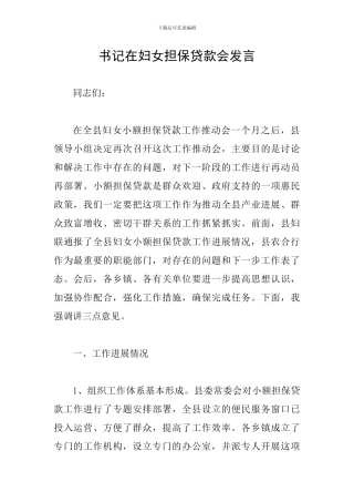 书记在妇女担保贷款会发言